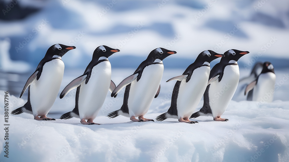 Fototapeta premium A group of penguins waddling on an iceberg