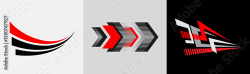 Set of vector car and motor stripes. Car race stripes. Car stripes. Arrow and thunder style. Racing sticker design. Graphic sport decal vinyl element. Automobile decoration. Racing design vector