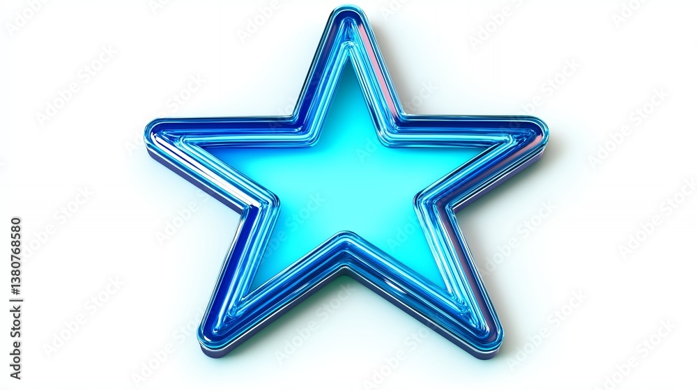 Obraz premium A vibrant dazzling blue glass star a symbol of achievement and dreams shines brightly against a stark white background showcasing a three dimensional glossy design with light