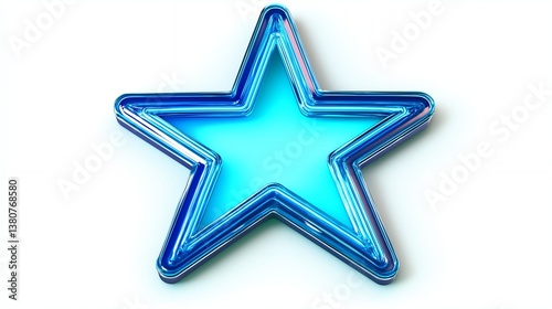 A vibrant dazzling blue glass star a symbol of achievement and dreams shines brightly against a stark white background showcasing a three dimensional glossy design with light