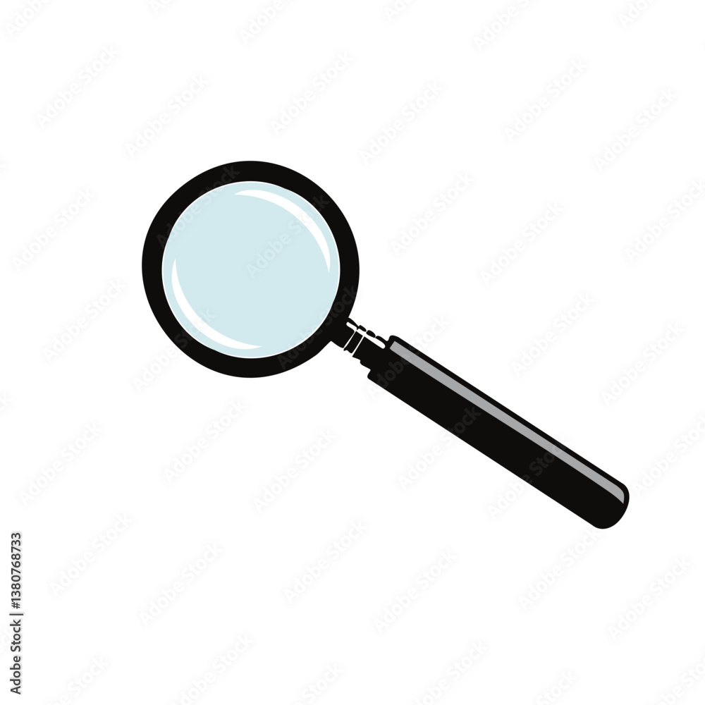 Vector Realistic Magnifying Glass with Black Handle and Transparent Glass, Isolated on White Background Vector Realistic Magnifying Glass with Black Handle and Transparent Glass, Isolated on White Background