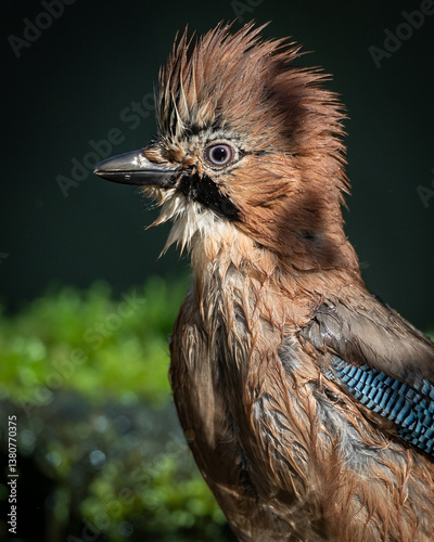 Obraz na płótnie Bird - Eurasian Jay Garullus glandarius, bird bathes and drinking water in a forest pool, spring time w salonie