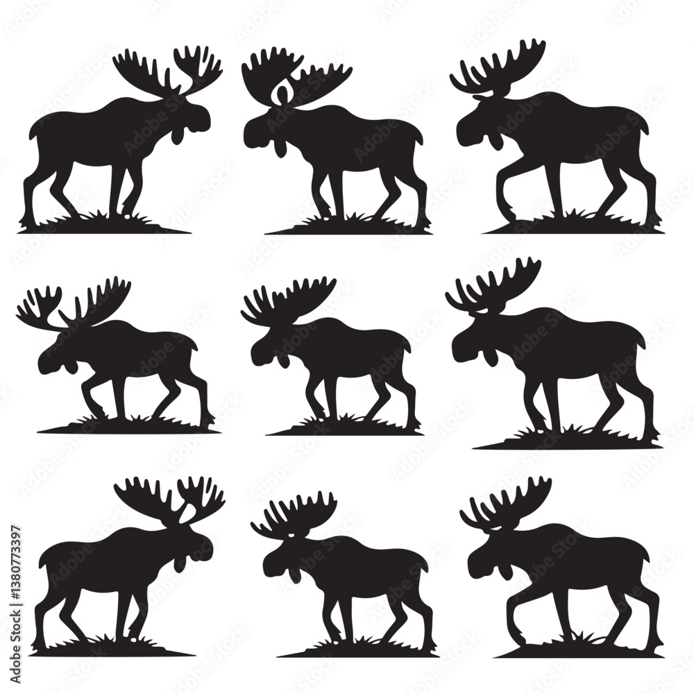 Fototapeta premium set of vector icon moose silhouette 