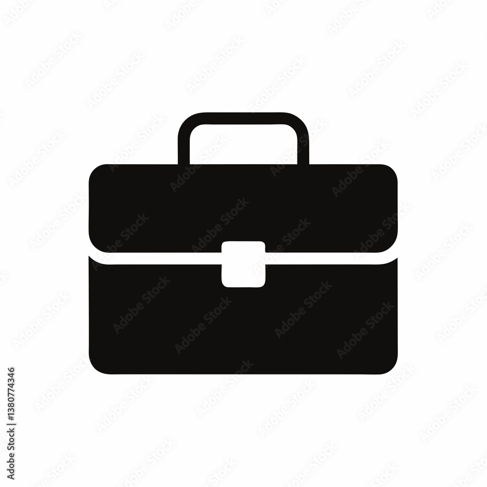 Black vector business briefcase icon with handle and lock Black vector business briefcase icon with handle and lock