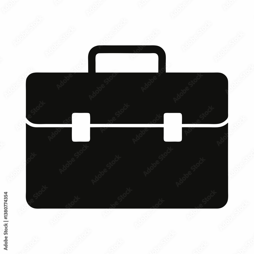 Black vector business briefcase icon with handle and lock Black vector business briefcase icon with handle and lock