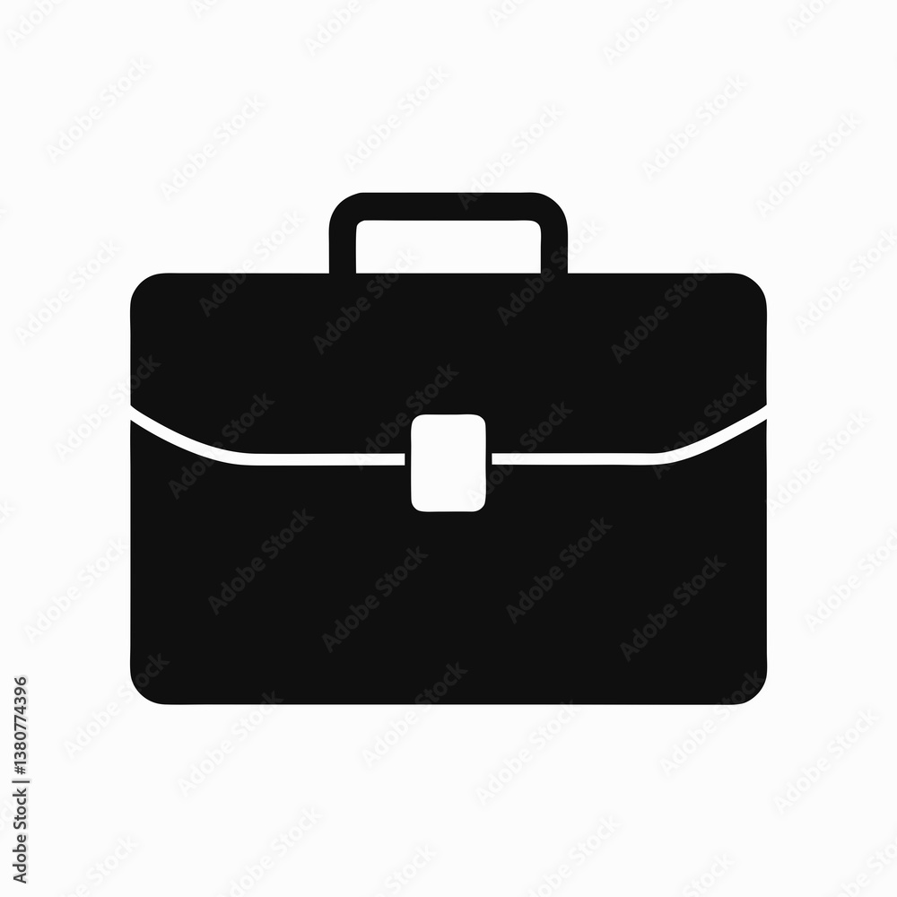 Black vector business briefcase icon with handle and lock Black vector business briefcase icon with handle and lock