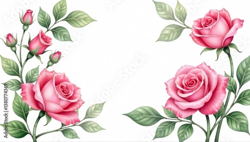 Delicate watercolor roses & leaves, blush pink hues, elegant, delicate flowers