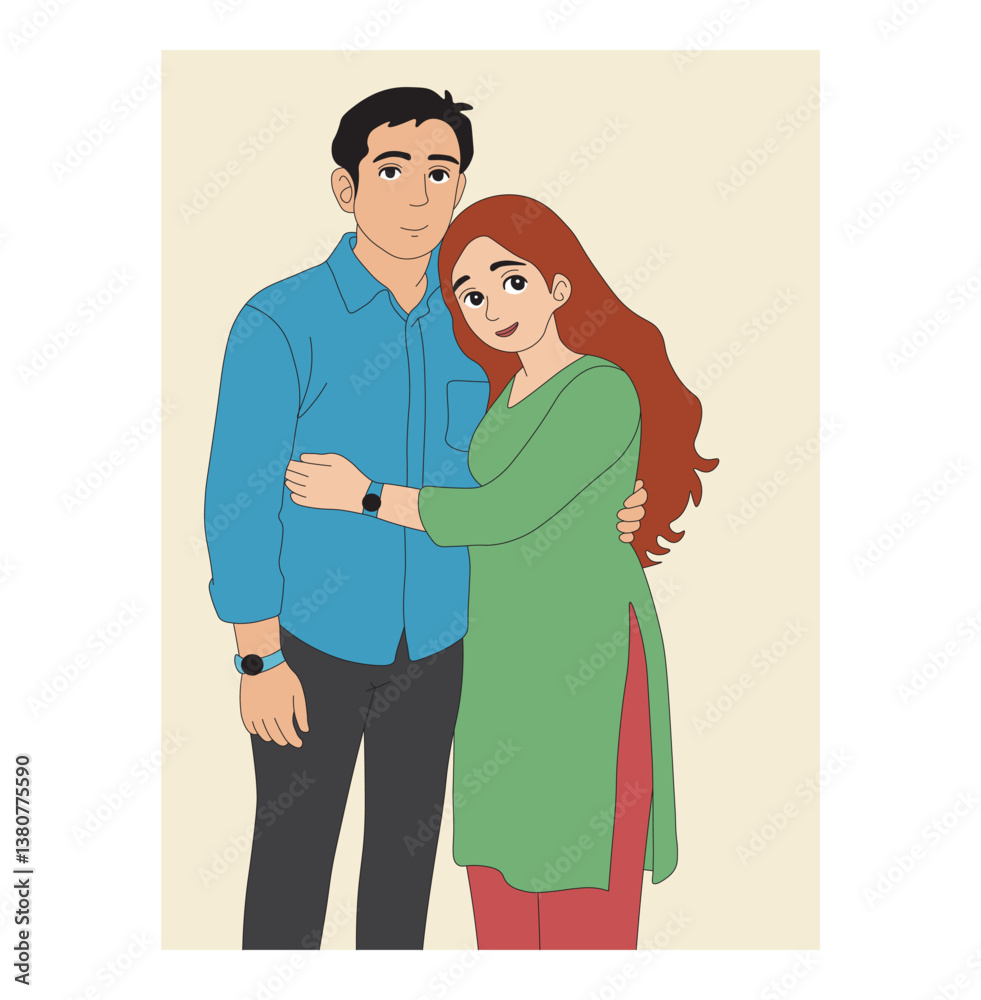 Obraz premium Happy Couple Illustration Love, Togetherness, and Relationship Bonding Concept. Romantic Couple in Love Affection, Happiness, and Emotional Connection Illustration.