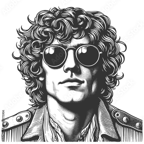 Retro Rock Star with Sunglasses and Long Hair