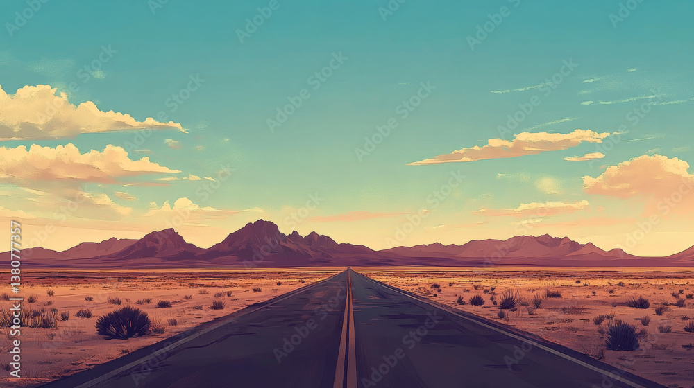 Fototapeta premium Road to infinity highway, Road in the desert, Vector illustration, Road background.