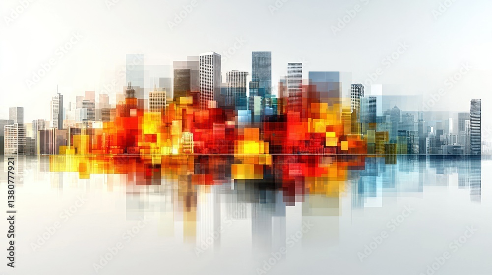 Obraz premium Vibrant Cityscape: A Modern Metropolis Reflected in Tranquil Waters