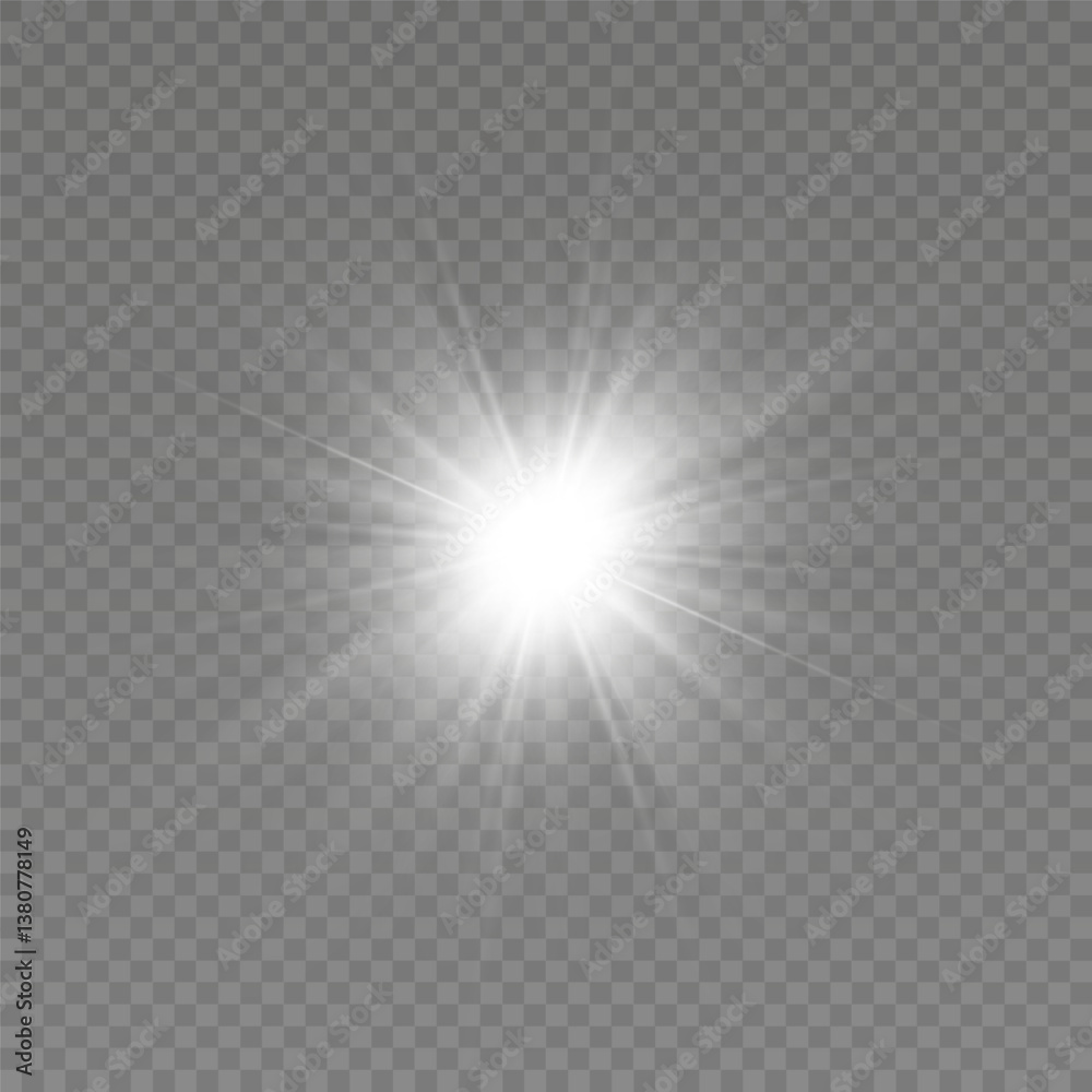 Bright flash of light. Glow effect. White light.