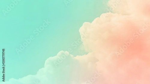 Serene pastel sky with fluffy clouds a dreamy pastel colored landscape soft light tranquil mood peaceful background gentle breeze calming colors light blue and peach tones