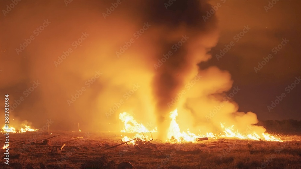 Obraz premium A large fire is burning in a field