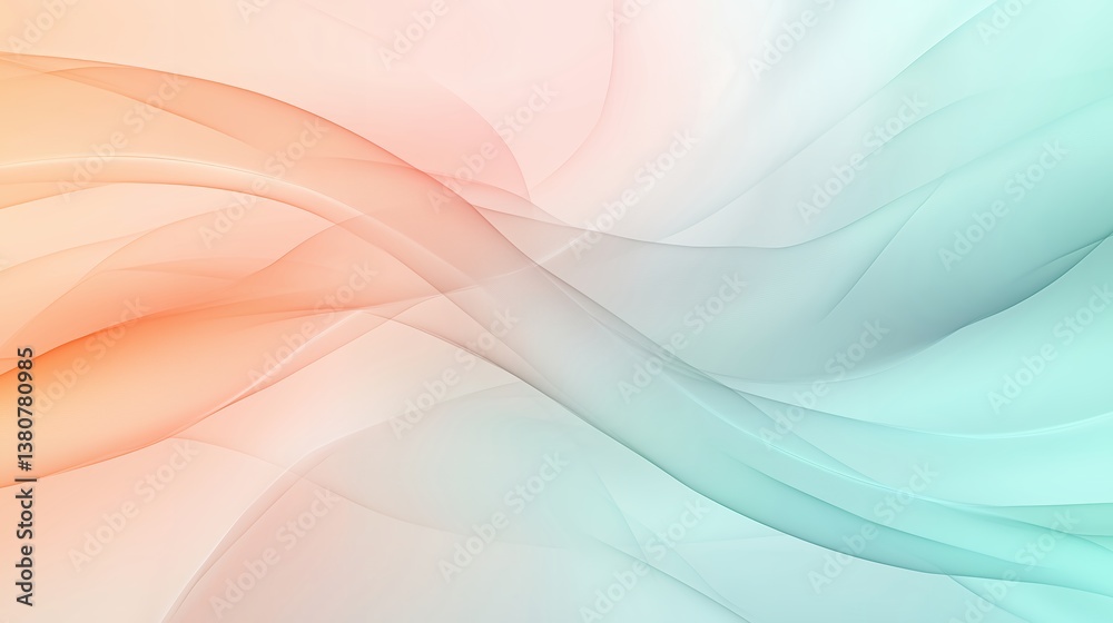 Fototapeta premium Serene pastel abstract art featuring flowing translucent waves in peach and mint green hues creating a calming and ethereal atmosphere with soft gentle light