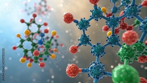 Chemical substance synthetic concept. Artificial enzymes visualizing reaction processes in a scientific context.