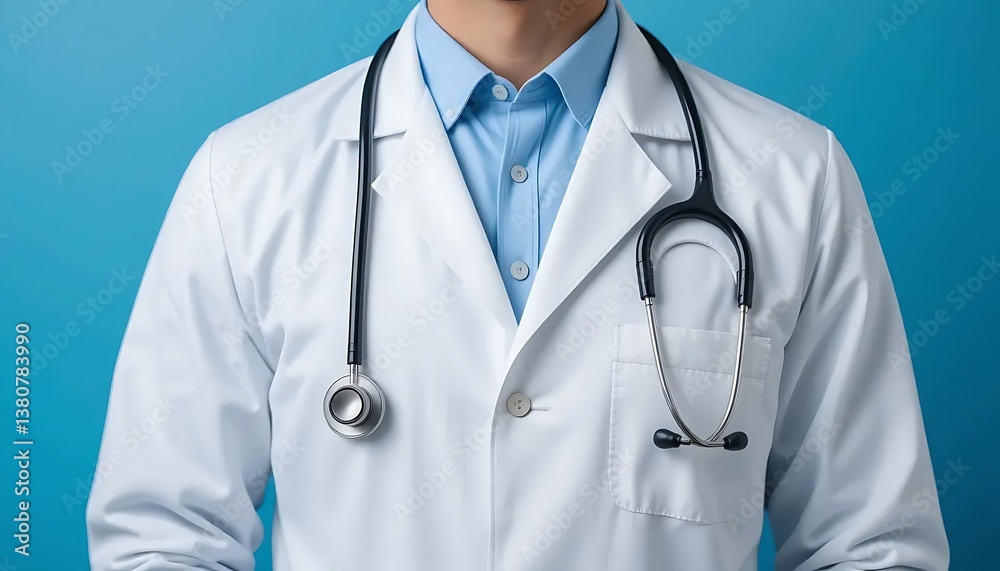 Doctor's Coat and Stethoscope, Medical Professional Closeup Doctor's Coat and Stethoscope, Medical Professional Closeup
