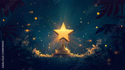 Awards nomination name podium, golden prize event, scene star ceremony. Vector illustration photo