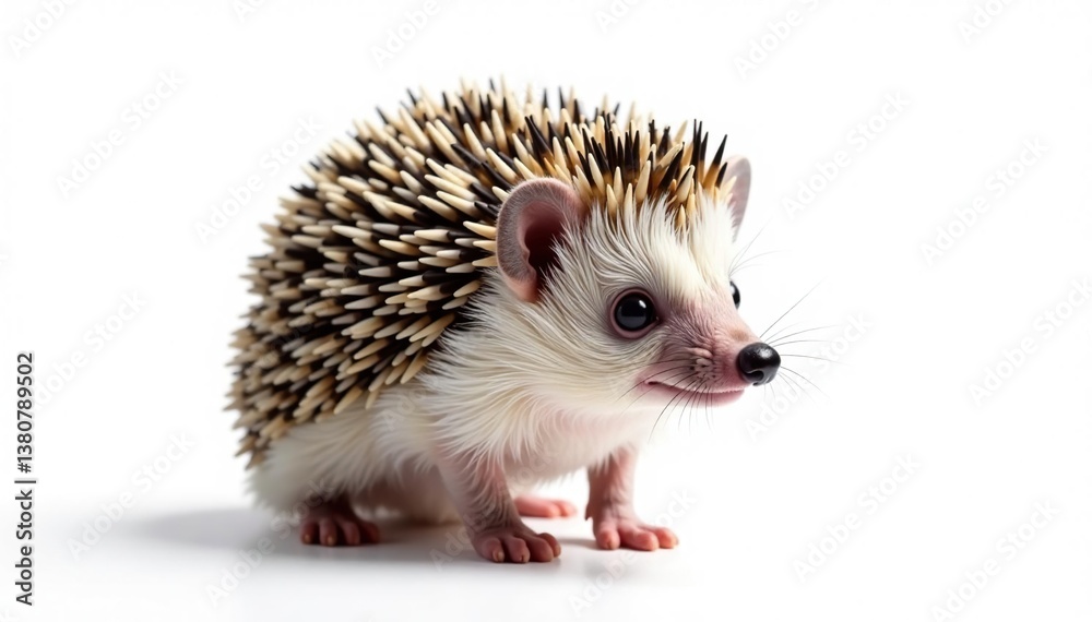 Obraz premium A single hedgehog, perfectly centered, on a seamless white background , pet photography, brown, prickly