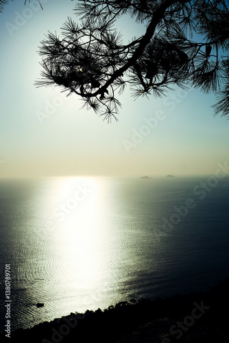 view from the peak of the mountain to the sea and islands
