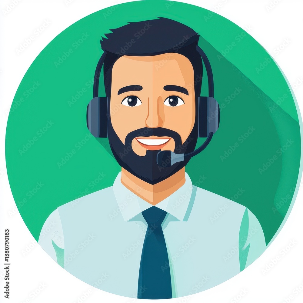 Friendly male customer service representative with headset illustration Friendly male customer service representative with headset illustration