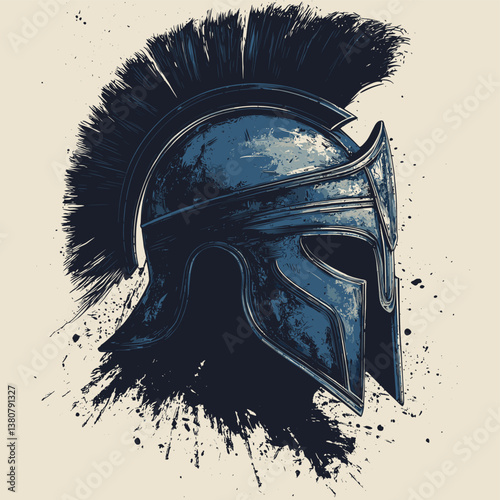 Spartan Helmet with Bold Illustrative Art and Grunge Background