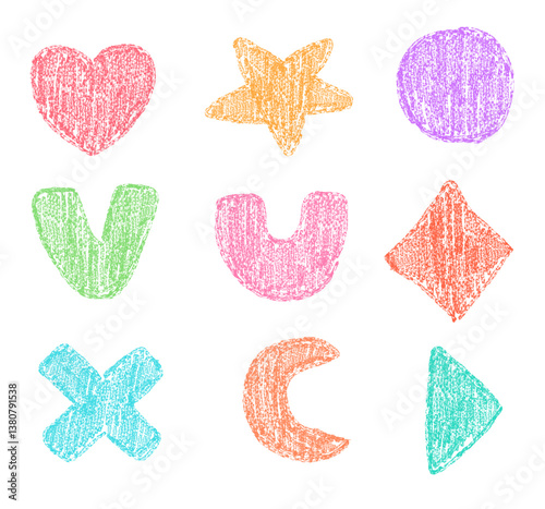 Set of organic shape with trendy crayon or wax pencil texture
