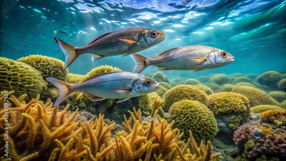Fototapeta premium Underwater Scene with Colorful Fishes and Vibrant Coral Reefs