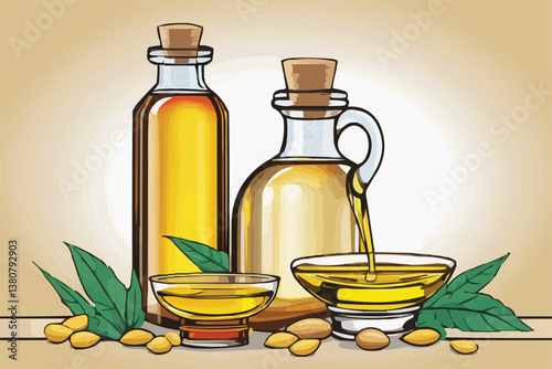 Mastered oil in a bottle add some mastered seeds vector illustration