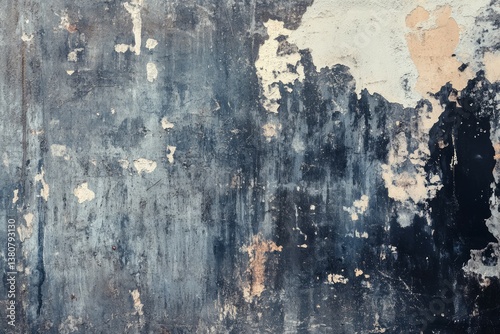 Aged wall with peeling paint in weathered texture. AI generated