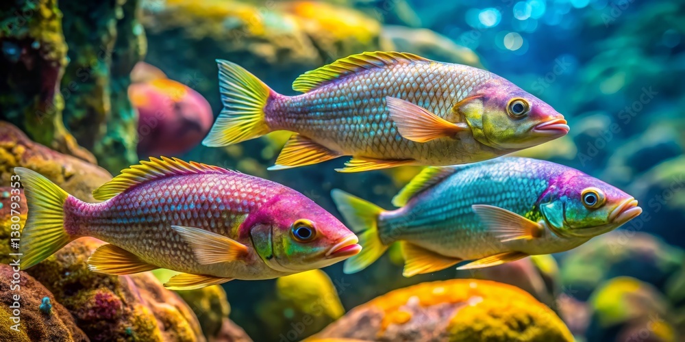 Naklejka premium Vibrant Tropical Fish Swimming Over Colorful Coral Reef