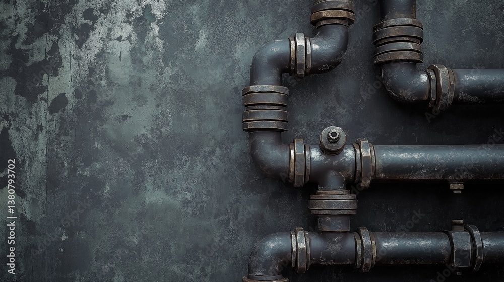 Industrial piping system background against textured backdrop Industrial piping system background against textured backdrop