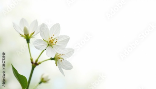 Delicate white flower blossoms against pure white background, nature photography, white background