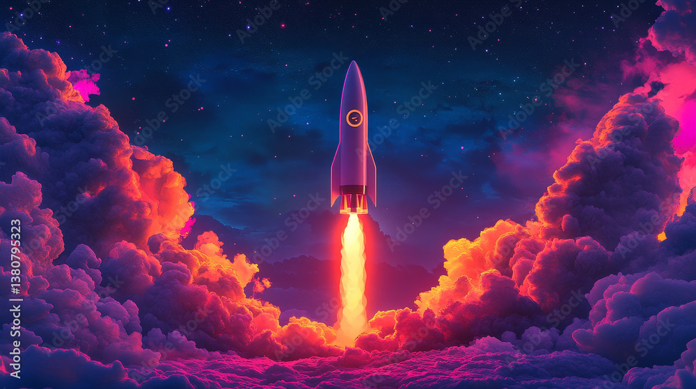 Fototapeta premium Start up idea Landing page screen, development technology, rocket banner. Vector illustration