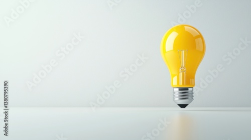 A vibrant yellow incandescent light bulb illuminates against a simple white background symbolizing innovation