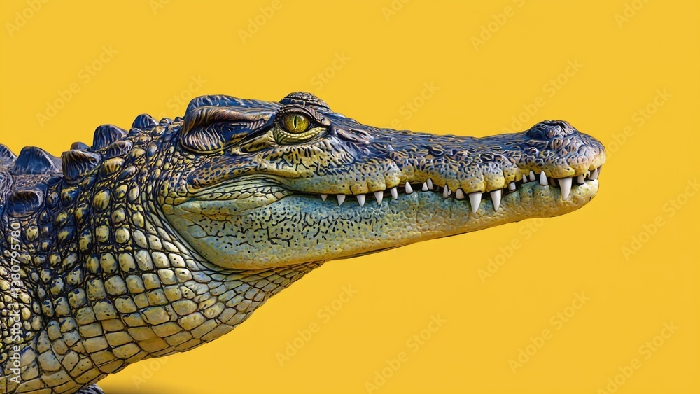 Fototapeta premium Alligator head on yellow background