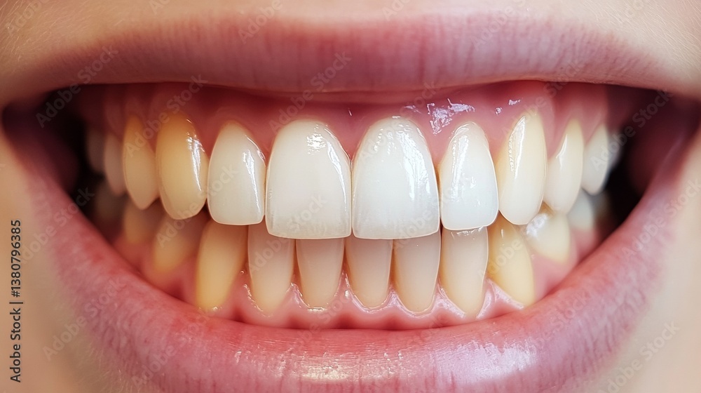 Fototapeta premium Woman before and after whitening of her teeth, closeup