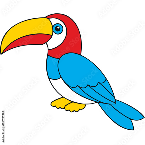 Colorful Cartoon Toucan Bird Illustration, Tropical Animal Design