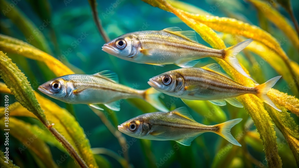 Fototapeta premium Colorful School of Fish Swimming Among Vibrant Underwater Plants