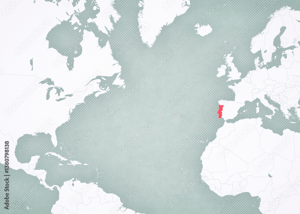 Obraz premium Map of North Atlantic Ocean - Portugal