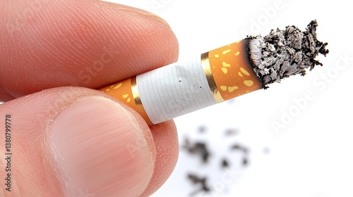 Cigarette Butt Held in Hand with Scattered Ashes
