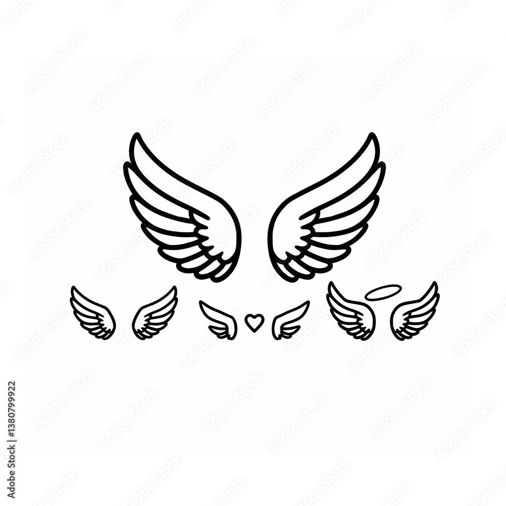 Obraz premium Set of wings isolated on white background 