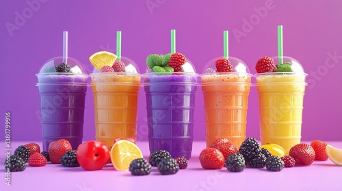 Colorful Fruit Smoothies with Fresh Garnishes