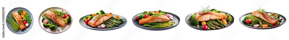Delicious salmon dishes served on stylish plates with vibrant, fresh garnishes. Delicious salmon dishes served on stylish plates with vibrant, fresh garnishes.
