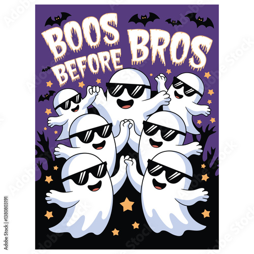 Boos before bros vector design, ghosts in party celebration vector illustration
