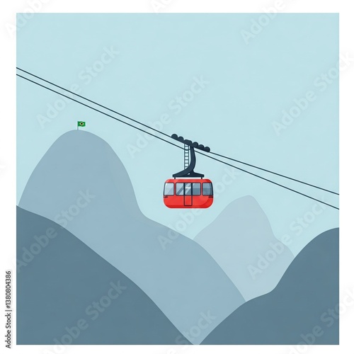 Sugarloaf Mountain Cable Car Vector Illustration, Rio de Janeiro