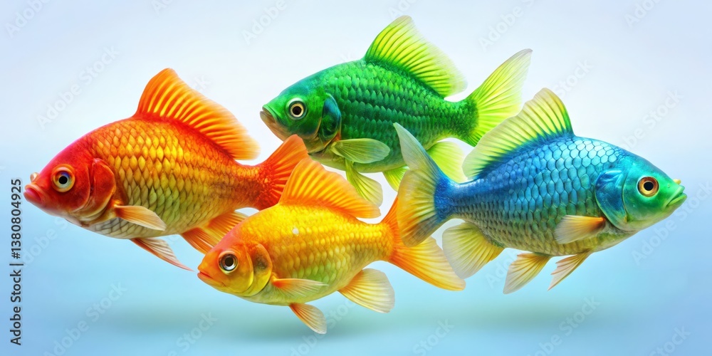 Fototapeta premium Colorful Goldfish Swimming in Blue Water Background with Serenity