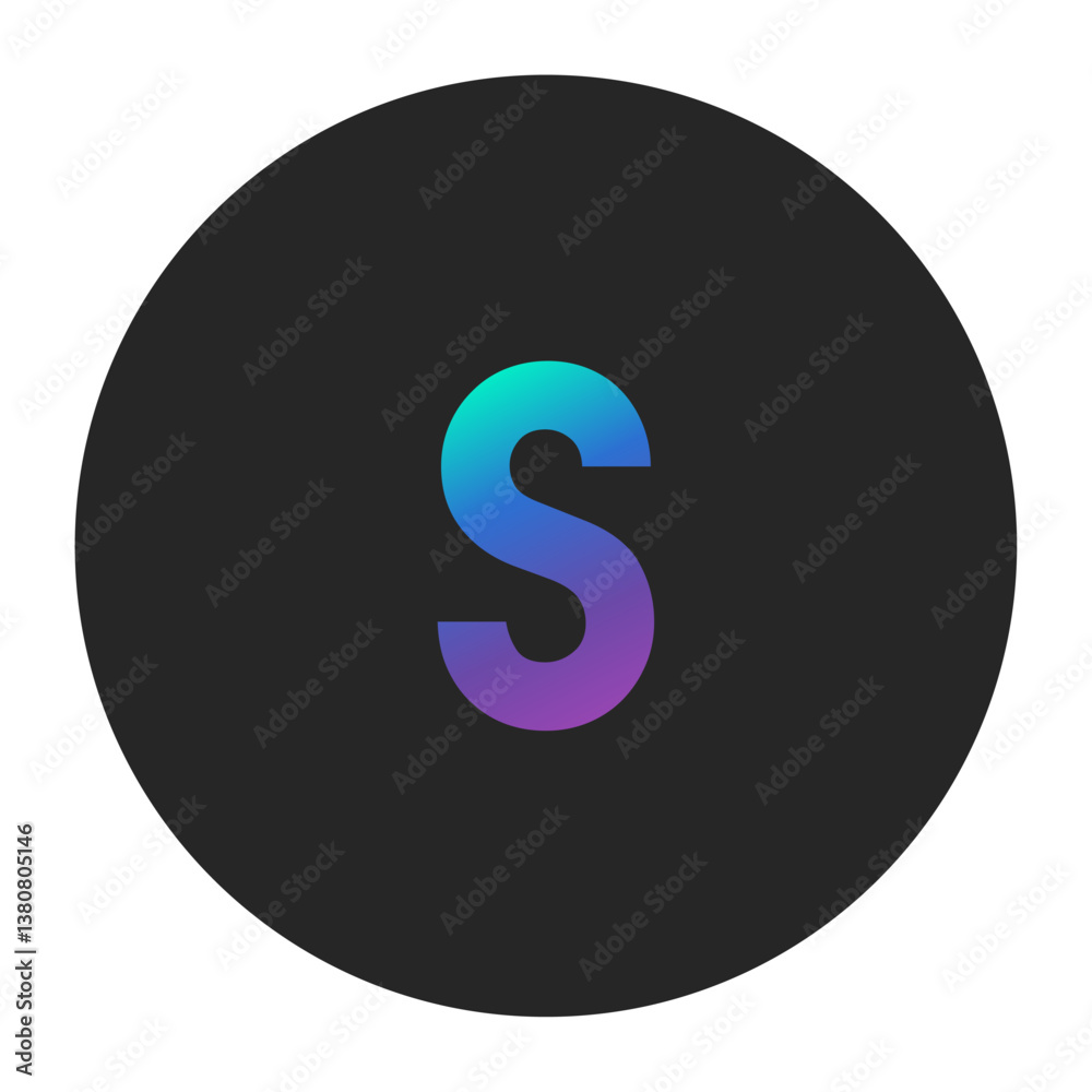 Gradient lowercase letter s in vibrant blue and purple tones on a dark circular background. A modern and creative typography vector for bold logos, branding, and promotional designs. Gradient lowercase letter s in vibrant blue and purple tones on a dark circular background. A modern and creative typography vector for bold logos, branding, and promotional designs.