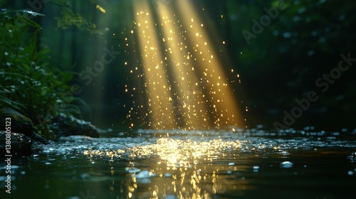 Enchanted Forest Stream  Sunbeams Dancing on Water
