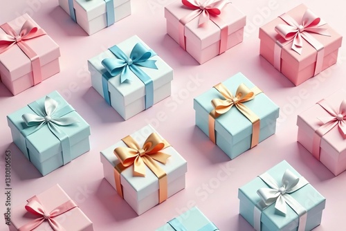 Elegant repeating gift box pattern, pastel hues, brown, boxes